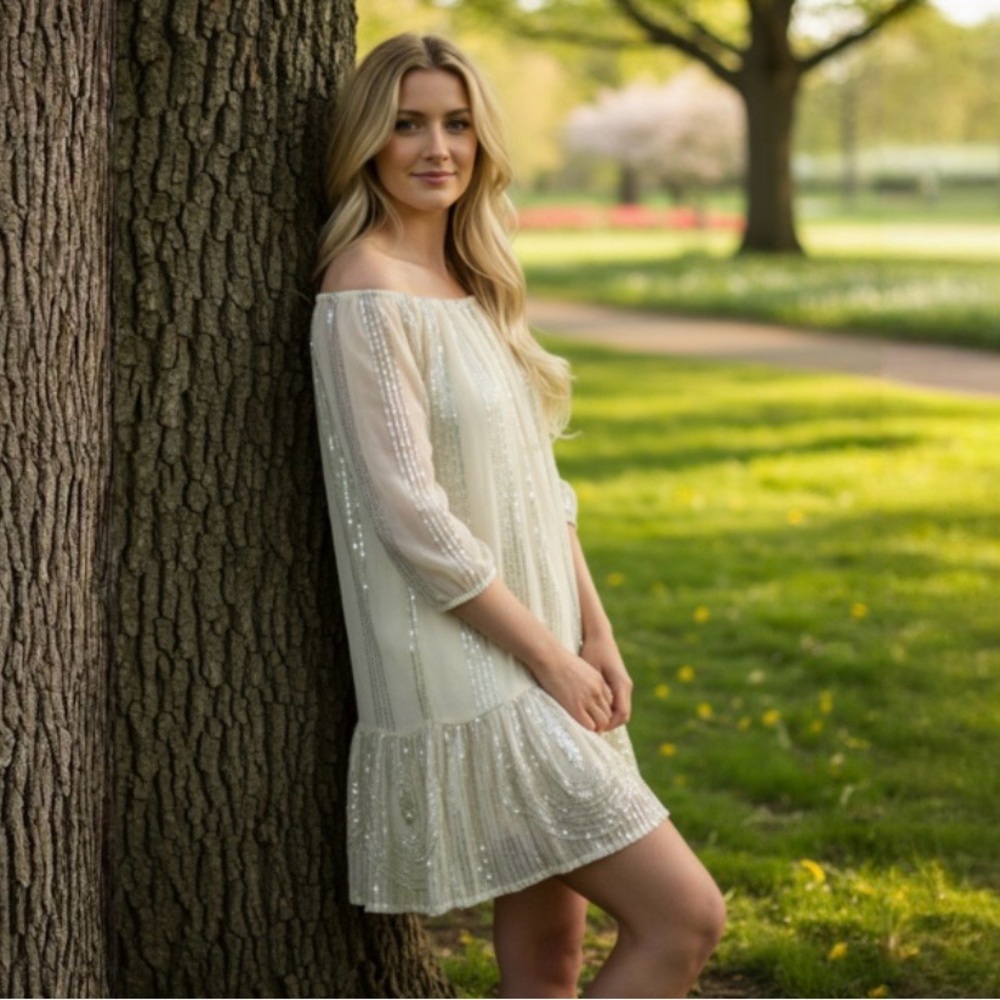 Caroline K Beaded Sands Sequin Swing Dress by Anthropologie - Picture 6 of 13